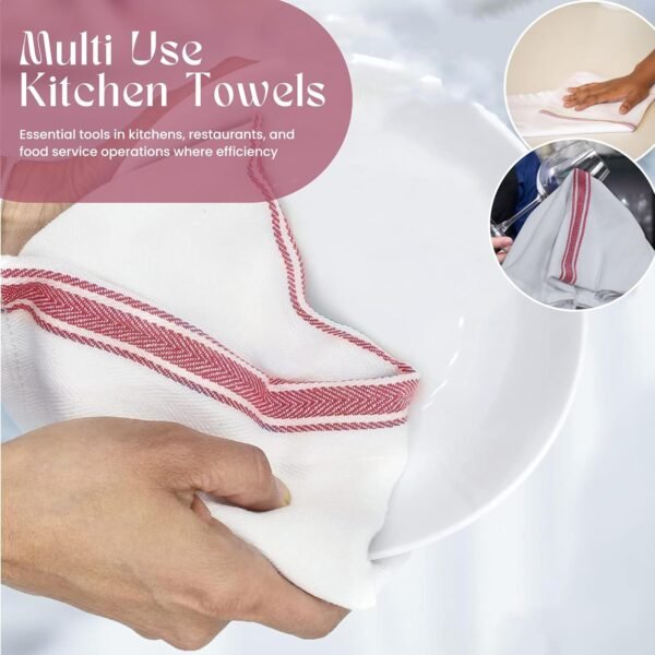 WHITEWRAP Kitchen Towels | Cotton Dish Towels for Drying Dishes| Absorbent Kitchen Dish Towels, Dish Cloths| Tea Towels for Embroidery |6 Pack (Red Stripes) - Image 5