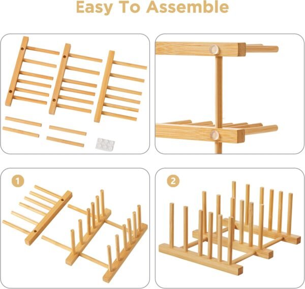 HBlife Bamboo Cutting Board Organizer, Wooden Cutting Board Holder Rack Baking Cookie Pan Sheets Racks Storage Stand for Kitchen Cabinet Countertop Bakeware Organizer (Bamboo 5 Slots 2pcs) - Image 3