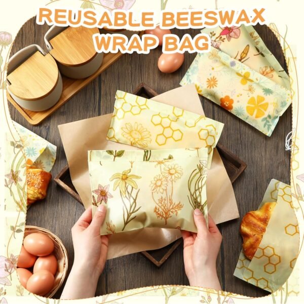 Vesici 6 Pcs Beeswax Food Wraps Reusable Wrap Food Storage Wraps Food Storage Containers, Beeswax Bags, Beeswax Wraps for Food, Reusable Bags Assorted - Image 6