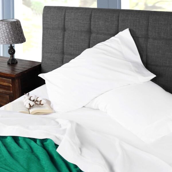 Superior Organic Cotton 300 Thread Count Flat Sheet, Percale Weave, Basic Bedsheets, Neutral Bed Cover, Bedroom, Hotel, Cute Bedding Decor, Double Hem, Lightweight Sheets, Queen, White - Image 4