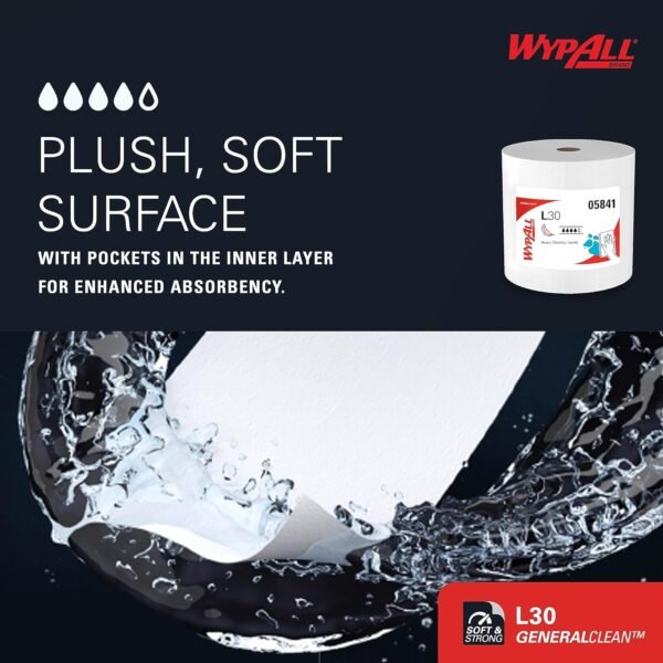 WypAll® GeneralClean™ L30 Heavy Duty Cleaning Towels, Jumbo Roll (05841), Strong and Soft Towels, White (875 Sheets/Roll, 1 Roll/Case, 875 Sheets/Case) - Image 5
