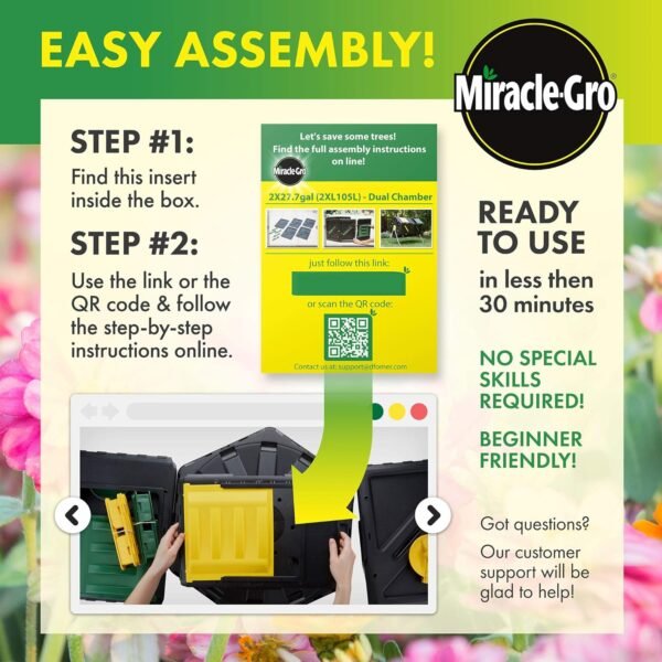 Miracle-Gro Large Dual Chamber Compost Tumbler – Easy-Turn, Fast-Working System – All-Season, Heavy-Duty, High Volume Composter with 2 Sliding Doors - (2 – 27.7gallon /105 Liter) - Image 3