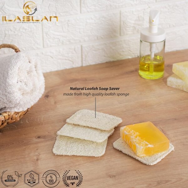 Natural Loofah Soap Saver, Shower and Sink Soap Holder | 4 Pcs Soap Dish, Compostable Tray Mat for Bathroom | Natural - Image 4