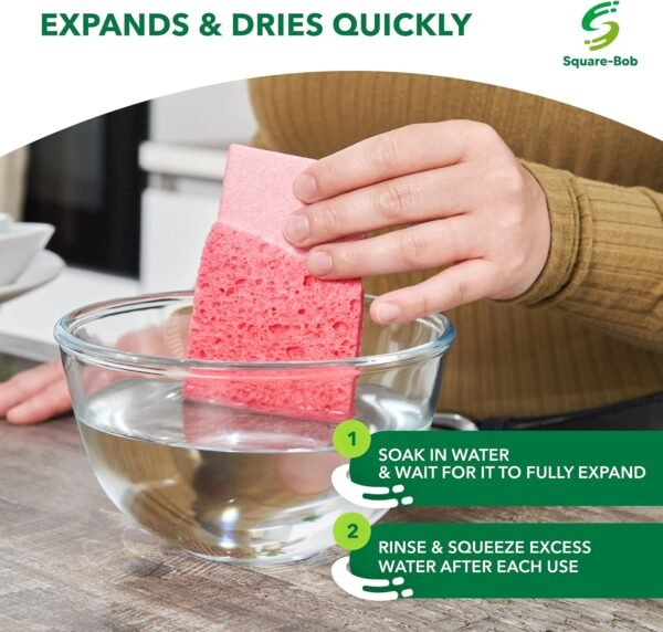 12 PCs Compressed Sponges Kitchen Non-Scratch – Highly Absorbent Kitchen Sponges for Dishes Cleaning, Countertop, Sink, Car –Biodegradable, Quick Drying Cellulose Sponges - Assorted Colors - Image 2