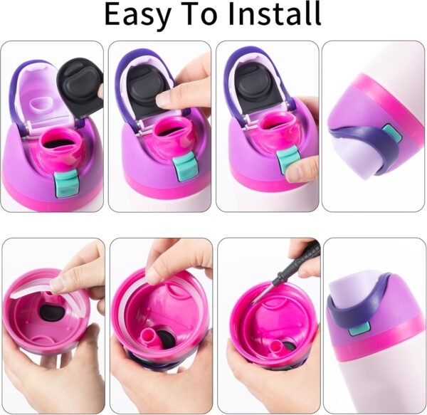 12PCS Replacement Straws Compatible with Owala 24oz/32oz with 2 Cleaning Brushes 6 Reusable Stainless Steel Straw 2 Water Bottle Seal Ring 2 Replacement Stopper for Owala Freesip - Image 3