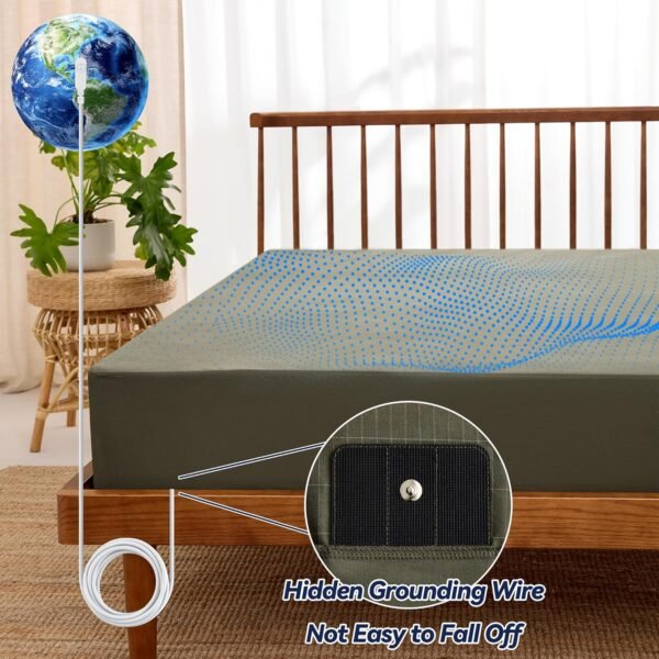 Nayoroom Grounding Sheets Queen, 95% Organic Cotton + 5% Self-Cleaning Pure Silver Fiber, Grounding Sheets with Grounding Cord - Designed for Support Stress Relief, Sleep - Olive Green - Image 6