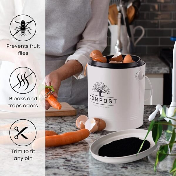 Perfnique Compost Bin Charcoal Filters, 12 Pack Filter Replacement for Compost Bucket, Kitchen Compost Bin Countertop Filters, Longer Lasting Activated Carbon Filters for Kitchen Pail Composter - Image 5