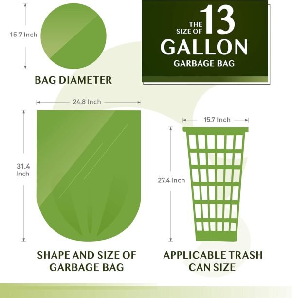 Compostable Trash Bags - FORID 13 Gallon Tall Kitchen Garbage Bags 80 Count Unscented Trash Can Liners 55 Liter Medium Wastebasket Bags for Bathroom Home Bedroom Office Garbage Can (5Rolls/Green) - Image 6