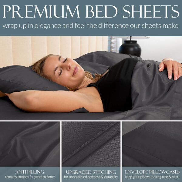Linden & Lain Luxury King Size Bed Sheet Set | Organic Ultra Soft Bed Sheets | Viscose Derived from Bamboo | Microfiber | 18" Deep Pocket with Upgraded Elastic | Best Cooling Technology | Charcoal - Image 4