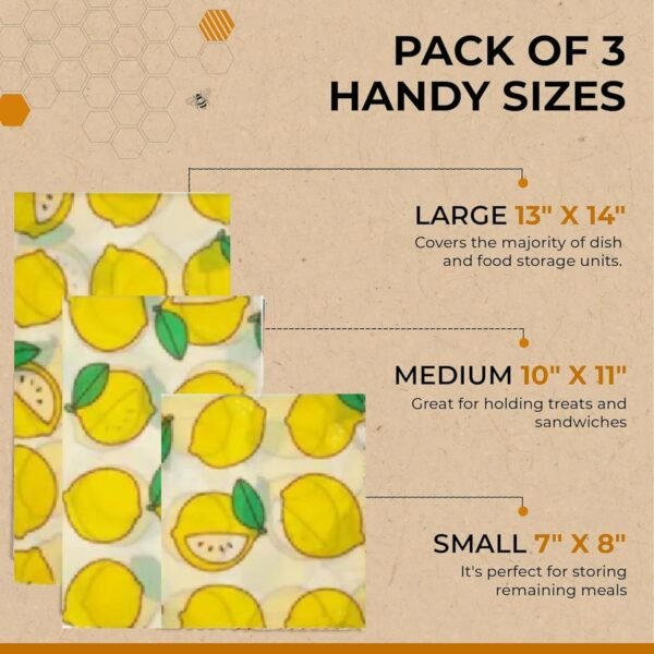 10 Pack Bees Wax Wraps Reusable, Organic Beeswax Wraps for Food, Eco-friendly Beeswax Food Wrap for Bread. Bowl Cover and Produce, Beeswax Sandwich Wraps - 3L, 3M, 4S, Lemon Pattern - Image 2