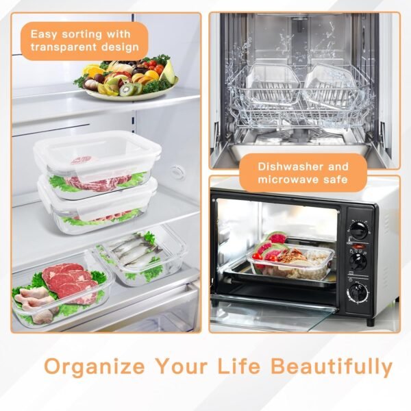 2 Pack Deli Meat Container for Fridge, Glass Meal Prep Containers with Lids, Cold Cuts Storage Containers, High Borosilicate Lunch Meat Container for Refrigerator, Bacon Cheese, 7.8x5.8x2.7 In - Image 6