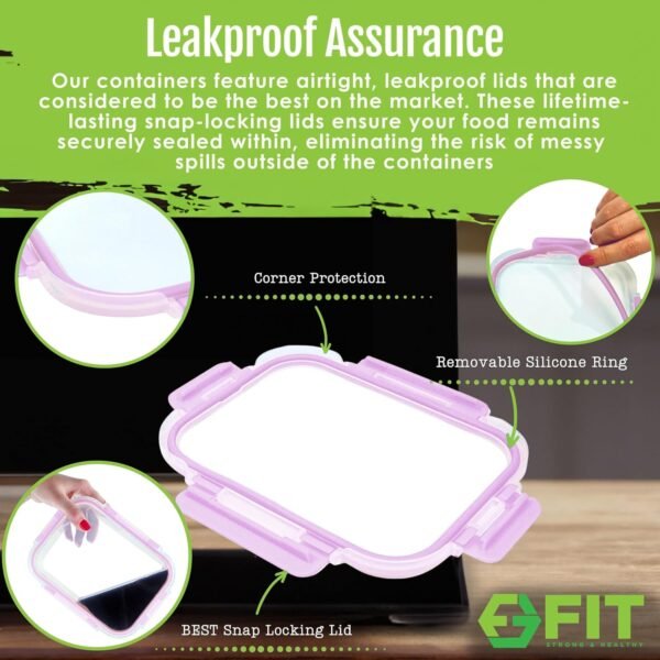 2 & 3 Compartment Glass Meal Prep Containers (4 Pack, 32 oz) - Glass Food Storage Containers with Lids, Glass Bento Box, Portion Control, Airtight, Oven & Freezer safe, Glass Food Container, Lavender - Image 4