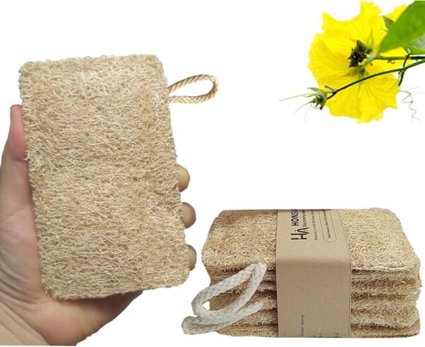 Large Natural Dish Scrubber, Loofah Dishwashing Sponge (6 Pcs), No Scratch for Dish, Large Size 5.2"L*3.2"W, Loofah Plant Kitchen Eco-Scrubber, Zero Waste and Eco Friendly Sponges, Unbleached.