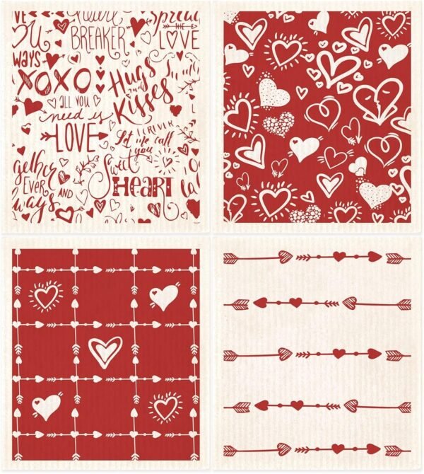 Morigins Valentine's Day Swedish Dishcloths Reusable Sustainable Biodegradable Cellulose Sponge Cleaning Cloths for Kitchen Dish Rags Paper Towel Replacement