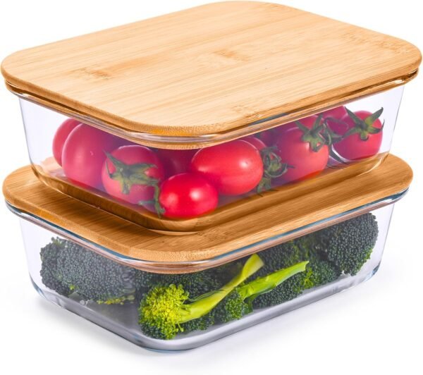 Prosumer's Choice Glass Food Storage Containers with Bamboo Lids (Pack of 2) - Stackable Meal Prep Container - Airtight Glass Food Containers with Lids - Reusable Glass Lunch Pack - 36 Oz