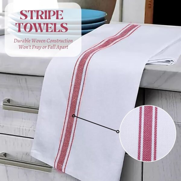 Kitchen Towels | Cotton Dish Towels for Drying Dishes| Absorbent Kitchen Dish Towels, Dish Cloths| Tea Towels for Embroidery |6 Pack (Red Stripes) - Image 2