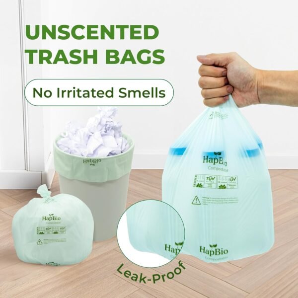 HAPBIO Small Compostable Trash Bags 2.6 Gallon, 100 Count/Roll, 0.67 Mils, Pack 1, Unscented, Biodegradable Trash Bags, BPI OK Compost Home, Recycle Food Scrap Waste Bags for Countertop Bin, Kitchen - Image 5