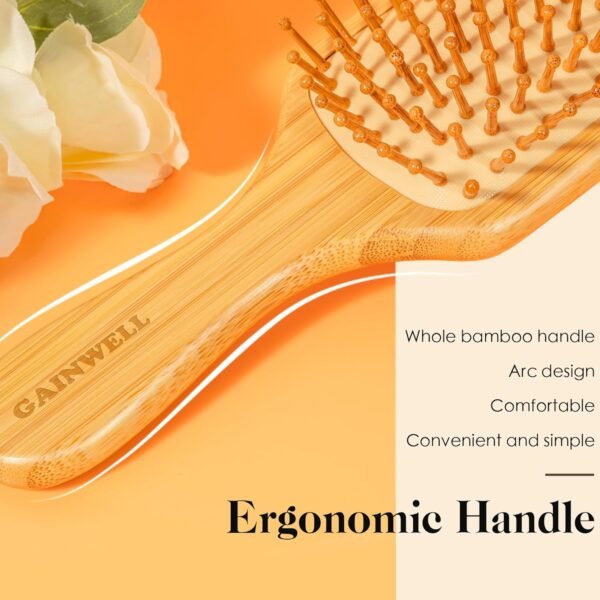 Bamboo Hair Brush for Hair Growth, Natural Bamboo Bristles Detangling Square Wooden Paddle Hairbrush for Massaging Scalp, for Women Men and Kids, for All Hair Types, with Ergonomic Handle - Image 4