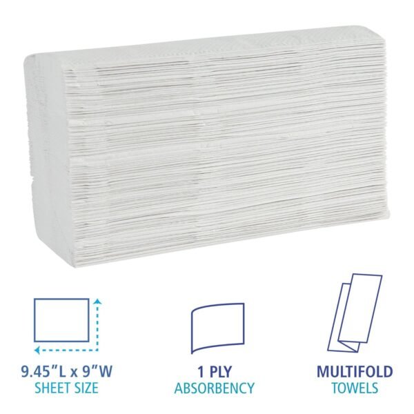 Boardwalk B6200 9 in. x 9.45 in. 1-Ply Multifold Paper Towels - White (16/Carton) - Image 3