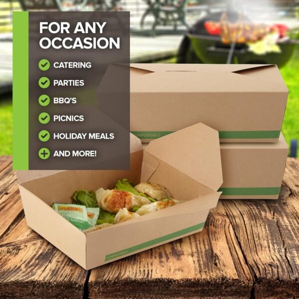 (Set of 40) 71oz Food Compostable Take Out Containers Disposable, Large Microwaveable Paper To Go Boxes, Grease Resistant Natural Kraft Cardboard Lunch Box, Takeout, Biodegradable, Eco-Friendly - Image 7