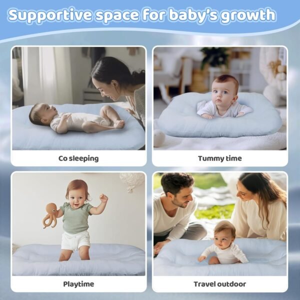 Baby Lounger - Baby Lounger Pillow for Newborn, 0-24 Months, Bionic Design Infant Lounger for Home and Travel, Soft Cotton, Newborn Babies Essentials Gifts, Grayish Blue - Image 5
