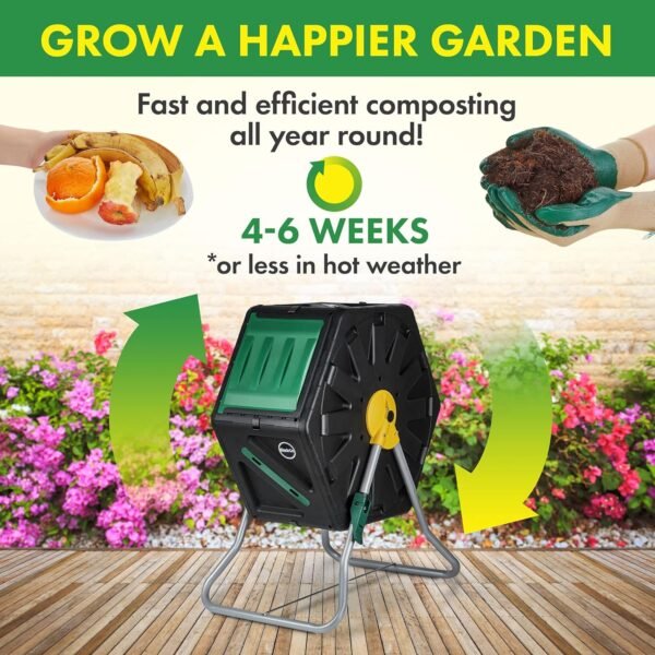 Miracle-Gro Compost Tumbler Single Chamber – Easy-Turn Composter Tumbler Outdoor for Fast Composting – Heavy-Duty Composting Bin with 1 Sliding Door (18.5 Gallon / 70 Liter) - Image 6