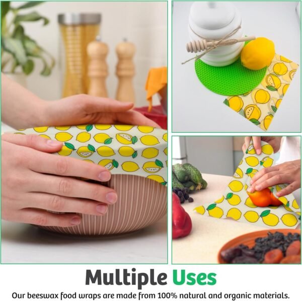 Beeswax Wraps for Food - Pack of 3 Food Wraps (S, M, L) with Green Versatile Mat | Biodegradable Bees Wax Wraps Reusable and Washable | Eco-Friendly & Plastic-Free Food Storage Beeswax Paper - Image 5