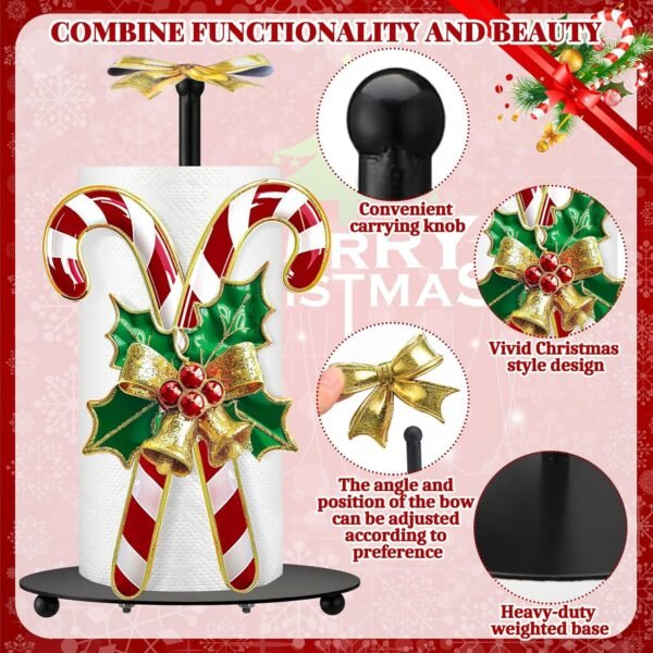 Shellwei Candy Cane Christmas Paper Towel Holder with Round Base Christmas Bathroom Decor Rustic Paper Towel Dispenser Kitchen Paper Holder Stand for Countertop Toilet Home Accessories - Image 5