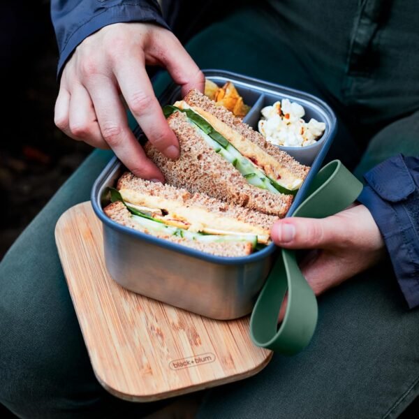 Black+Blum Stainless-Steel Sandwich Box Large | Plastic Free Meal Prep Lunch Box Food Container with Bamboo Lid, Olive, Large, 1.25L/ 42 fl oz - Image 5