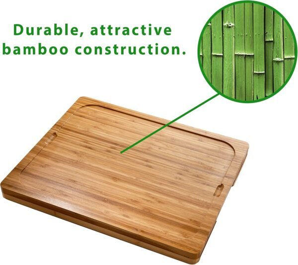 Seville Classics Bamboo Premium Wood Cutting Board Serving Tray w/ 7 Color-Coded BPA-Free Mats, for Chopping Bread, Cheese, Fruits, Vegetables, Meats, Charcuterie (PATENTED), Bamboo (NEW MODEL) - Image 3