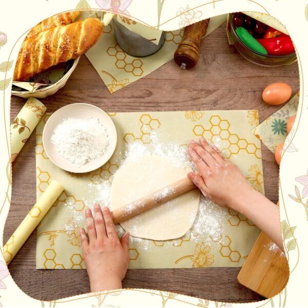 3 Rolls Reusable Beeswax Food Wraps 13'' x 59'' Eco Friendly Sustainable Beeswax Food Storage Wrap Honeycomb Floral Organic Cotton Food Wrap for Bread Sandwich Cheese Fruit - Image 3
