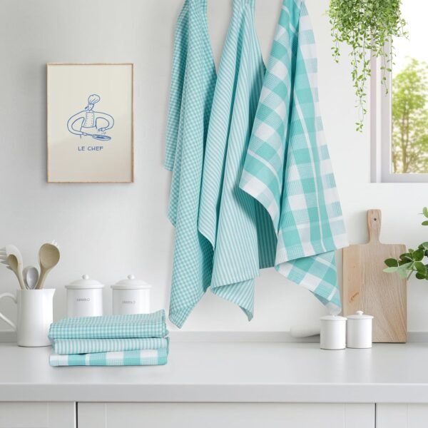 Casa Platino 6PC Kitchen Hand Towels Cotton, 18"x28", Kitchen Towels Cute, Kitchen Towels Bulk, Kitchen Tea Towels, Kitchen Drying Towels, Cotton Dish Towels for Kitchen, Dish Towel Set - Aqua - Image 3