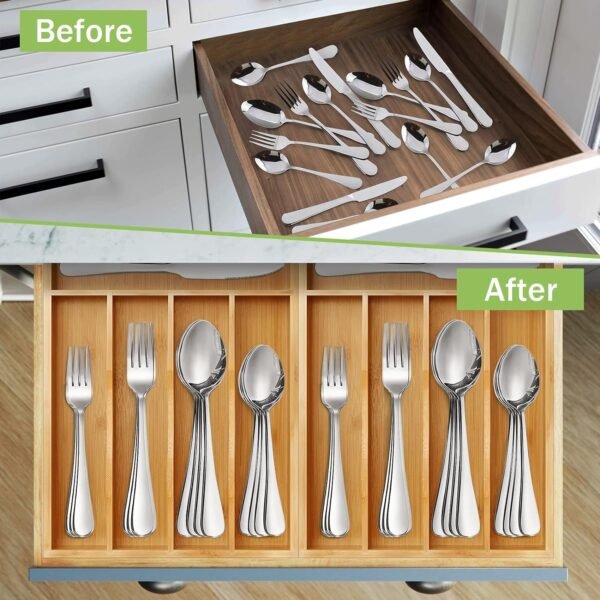 20 Pcs Silverware Set with Organizer, 18/8 Stainless Steel Cutlery Set with Utensils Bamboo Tray for Kitchen Drawer, Serving Flatware for 4 with Storage Holder - Image 6