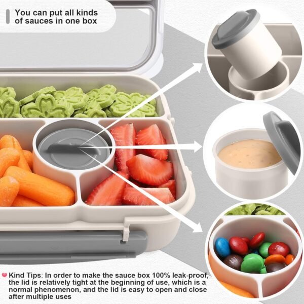 Bento box adult lunch box,lunch box kids,lunch containers for Adults/Kids/Toddler,5 Compartments bento Lunch box for kids with Sauce Vontainers,Microwave & Dishwasher & Freezer Safe(White) - Image 5