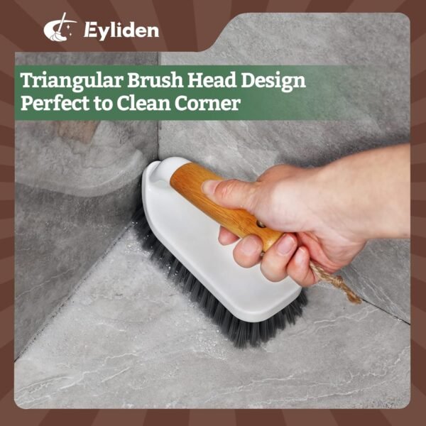 Eyliden Scrub Brush, 2 Pack Heavy-Duty Stiff Bristles Cleaning Brush, Natural Bamboo Handle, Multi Purpose Scrub Brushes for Bathroom Floor Tub Shower Kitchen Sink Carpet & Other Surface, Grey+White - Image 3
