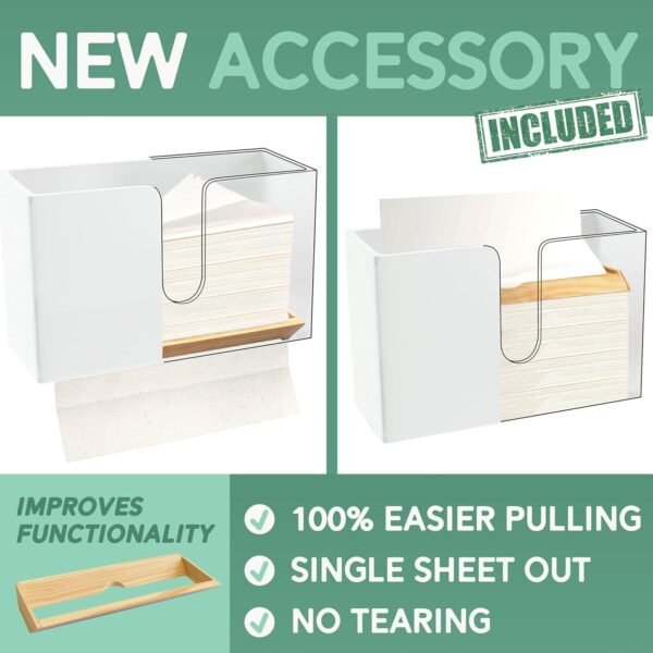 Bamboo Paper Towel Dispenser with Removable Top Tray for Bathroom and Kitchen - Wall Mount and Countertop Multifold Paper Towel, C-Fold, Zfold, Tri fold Hand Towel Holder Commercial (White) - Image 4