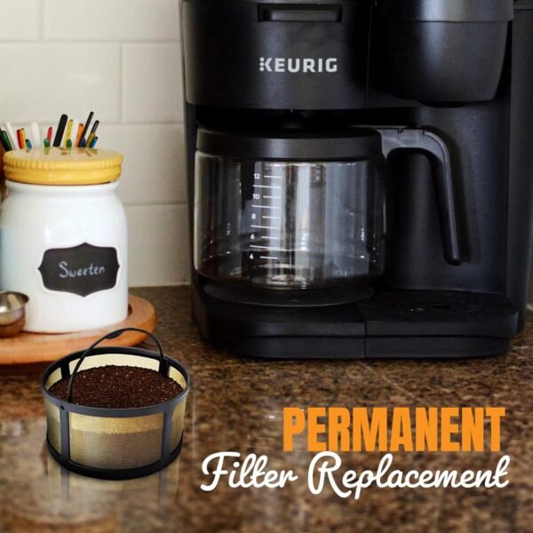 8-12 Cup Reusable Filter Basket With Mesh Bottom Fits Keurig K-Duo Essentials and K Duo Brewers Machine - Permanent Filter Replacement for Mr Coffee Gold Basket-Style Filters 1-Pack - Image 7
