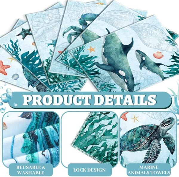 36 Pack Reusable Paper Towels Washable Paperless Towels Rolls Reusable Toilet Bidet Towels Bulk Flannel Cotton Cloth Towels Wipes Bathroom Napkins with Cardboard(Blue, Sea Animals Style) - Image 5