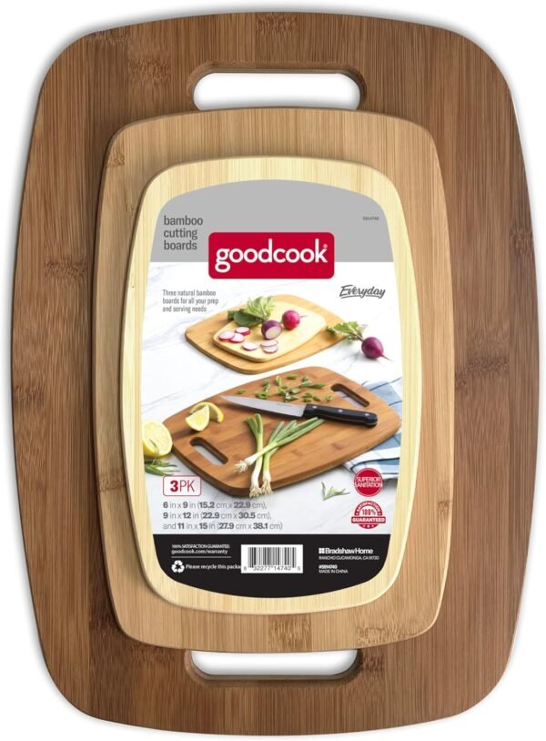 GoodCook Bamboo Cutting Board 3-Pack, Eco-Friendly Knife-Friendly Boards, 6x9-Inch, 9x12-Inch, 11x15-Inch, Durable and Moisture Resistant, Perfect for Food Prep and Serving - Image 8