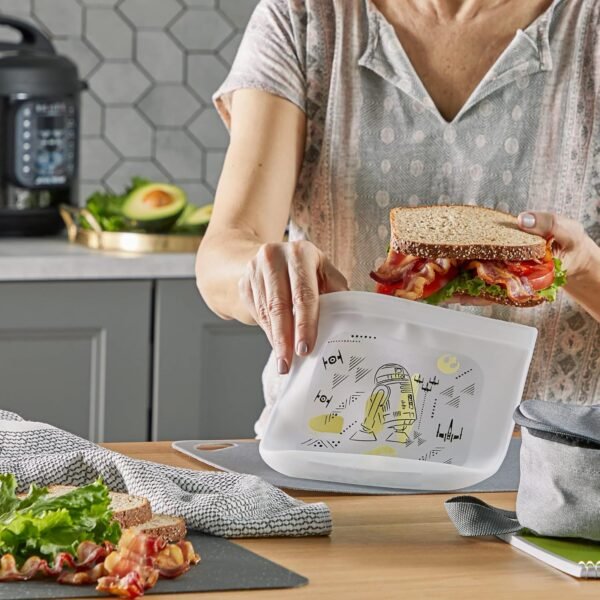 Pyrex Platinum Silicone 4-Pc Storage Set, 2 Reusable Sandwich Bags, 2 Reusable Half-Gallon Freezer Bags, Non-Toxic, BPA-Free, Airtight & Leak-Proof, Microwave, Freezer Safe, Star Wars - Image 9