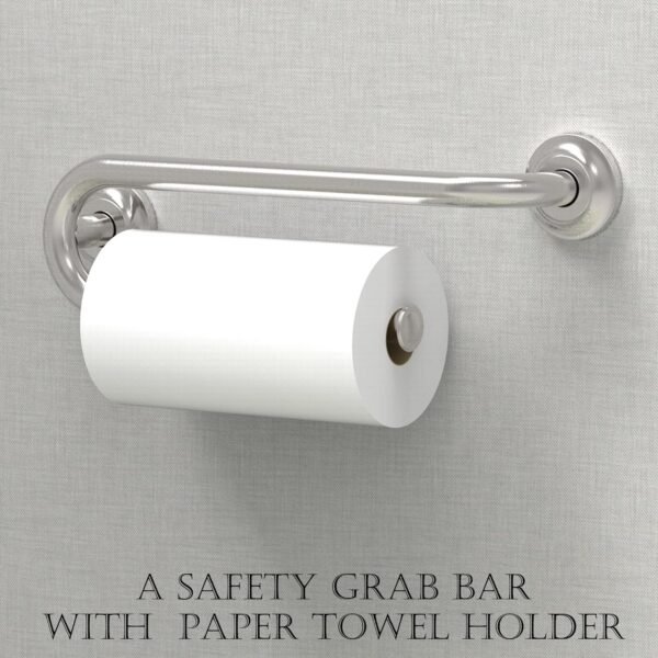 Grab Bar with Integrated Toilet Paper Holder for 2 Mega Rolls (Kitchen Paper Towel Holder or Bathroom Towel Bar), 16in Stud Mount, 250lbs Weight Support, Rustproof (Right, Brushed Nickel) - Image 5