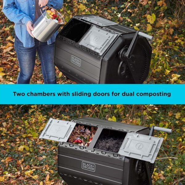 BLACK+DECKER Compost Tumbler, Dual Chamber Composter, 40 Gallon, Easy Handle System for Composting - Image 5