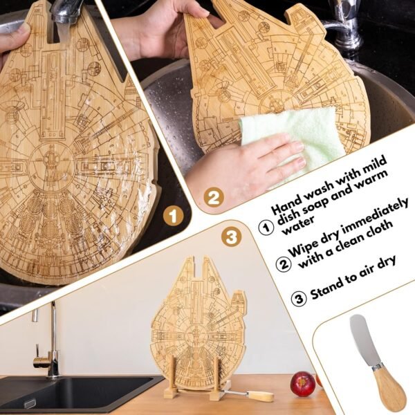 Bamboo Engraved Cutting Board Set, Handmade Bamboo Cutting Board with Holder, Wood Charcuterie Board with Cheese Knives, Kitchen Chopping Boards for Dad, Unique Christmas Gifts for Men - Image 6