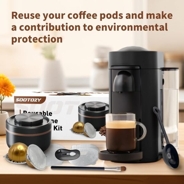 Reusable Vertuo Pods Kit for Nespresso, Reusable Vertuo Capsule for Nespresso with 100PC AL Foil Seals Lids, Refillable Coffee Pods for VertuoLine Compatible with Nespresso VertuoPlus Espresso Machine - Image 6