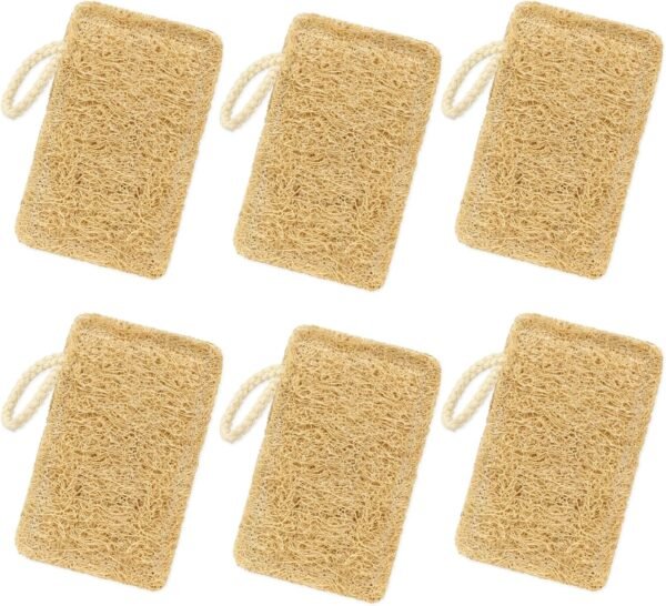 Natural Loofah Kitchen Sponges, 6Pcs Reusable Scrubber for Dish, Biodegradable Compostable Non Scratch Cleaning Luffa Sponge for Kitchen, Bathroom, Household (Rectangular)