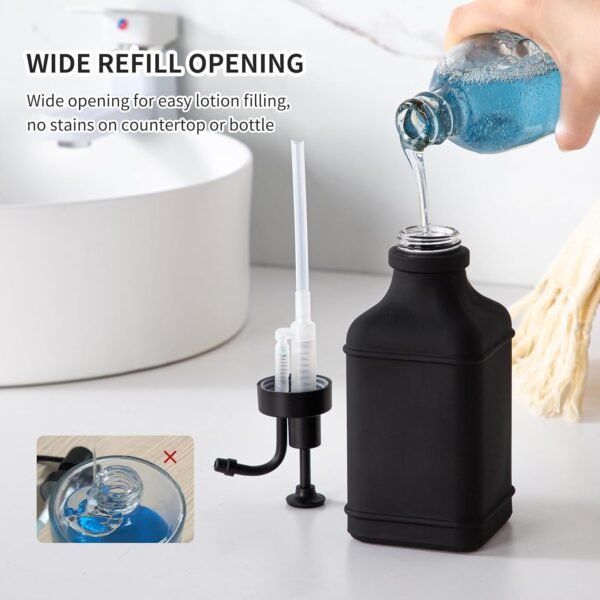 Enra Glass Soap Dispenser,17oz Black Bathroom Soap Dispenser,Hand Liquid Soap Dispensers With Stainless Steel Pump,Refillable Dish Soap Dispenser,Modern Home Soap Dispenser for Bathroom,Kitchen(Black) - Image 3