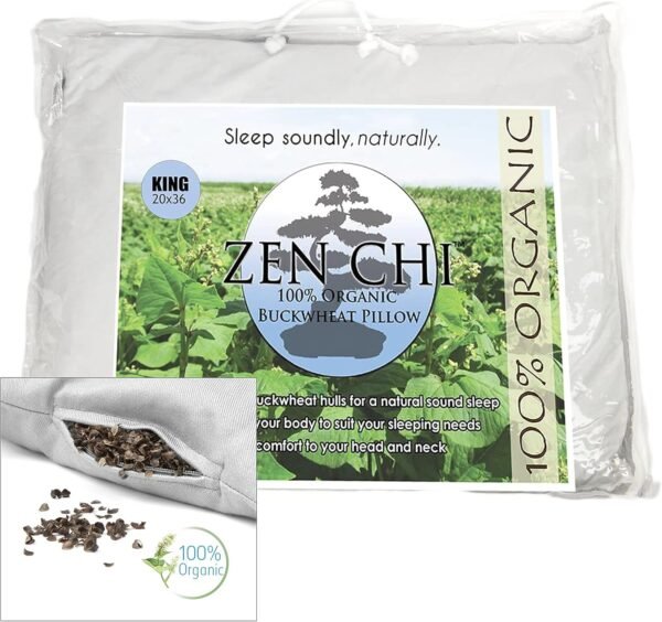 Buckwheat Pillow - Organic King Size (20"X36") w Natural Cooling Technology- All Cotton Cover w Organic Buckwheat Hulls - Xmas Gift Comfortable Sleep, Naturally Adjusts to Head - Image 7