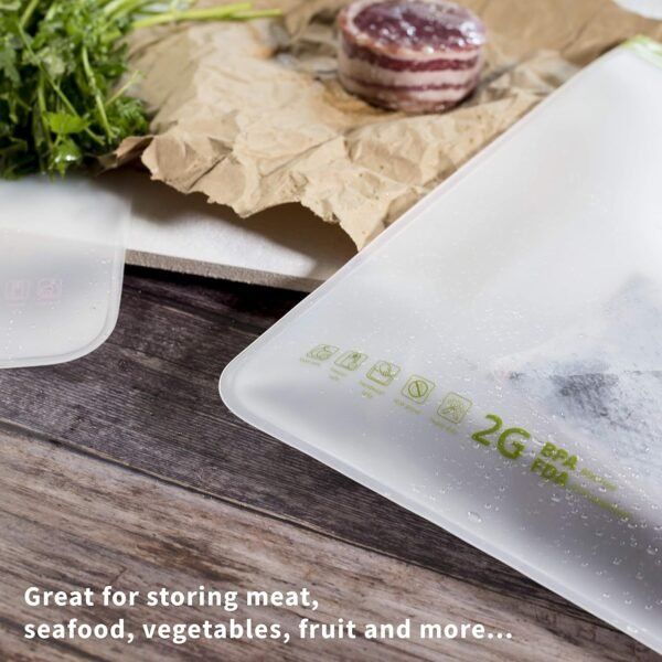 Reusable 2 Gallon Capacity Food Storage & Freezer Bags Heavy Duty 13"x15" 19.69 mil Thick BPA Free Leakproof Storing Homemade Bread and Ice, Marinate Meat and Vegetables(4 Bags) - Image 9