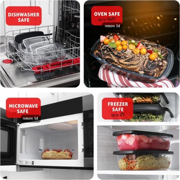 EATEX Glass Bread Pans for Homemade Bread Baking, 1.9 Qt Deep Glass Food Storage Containers with Lids Glass, 3 Glass Bread Loaf Pans 3 Airtight Lids - Image 3