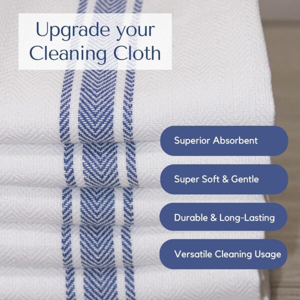 Kitchen Towels | Cotton Dish Towels for Drying Dishes| Absorbent Kitchen Dish Towels, Dish Cloths| Tea Towels for Embroidery |6 Pack (Blue Stripes) 15"x25" - Image 3